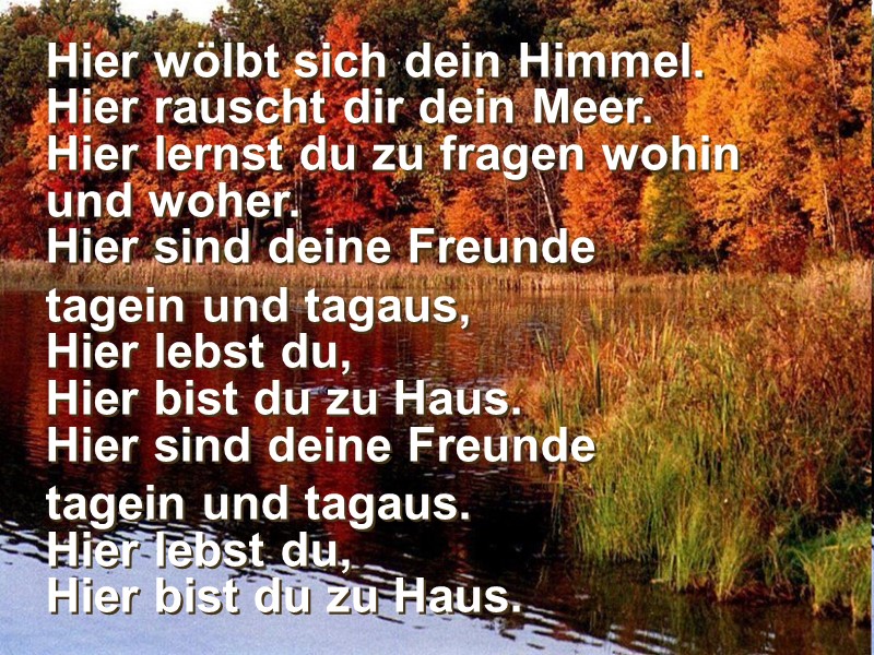 Hier wölbt sich dein Himmel.  Hier rauscht dir dein Meer.  Hier lernst